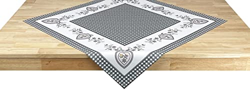 NEO-24 Tisch-Mitteldecke Landhaus 75 x 75 cm - Pflegeleichte Decke im Landhaus-Stil Vichy-Karo Herz Grau Cover