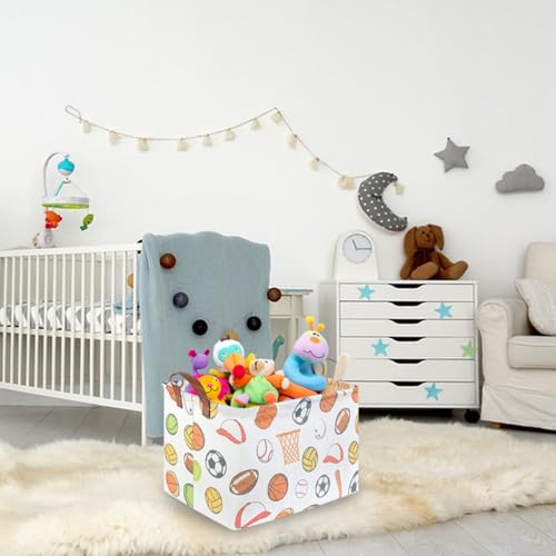 Image of Rectangular Ball basket,Kids Storage Bins, Foldable and waterproof canvas kids basket organizer, Boys toy box,boys Room Decor,shelf basket(Ball game)