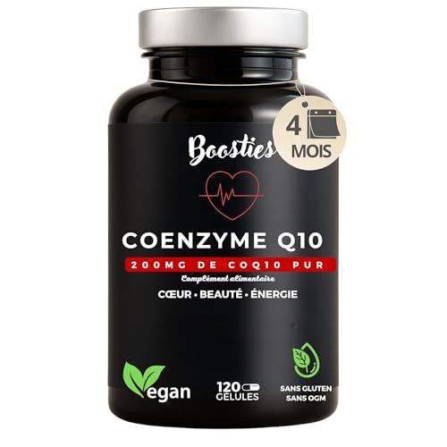 Q10 coenzyme 200mg - 120 gélules (4mois) - Protecteur Anti-Age - Énergie Cellulaire - Absorption Maximale -Végan -Issue de fermentation végétale - Ubiquinone - CoQ 10 de Boosties