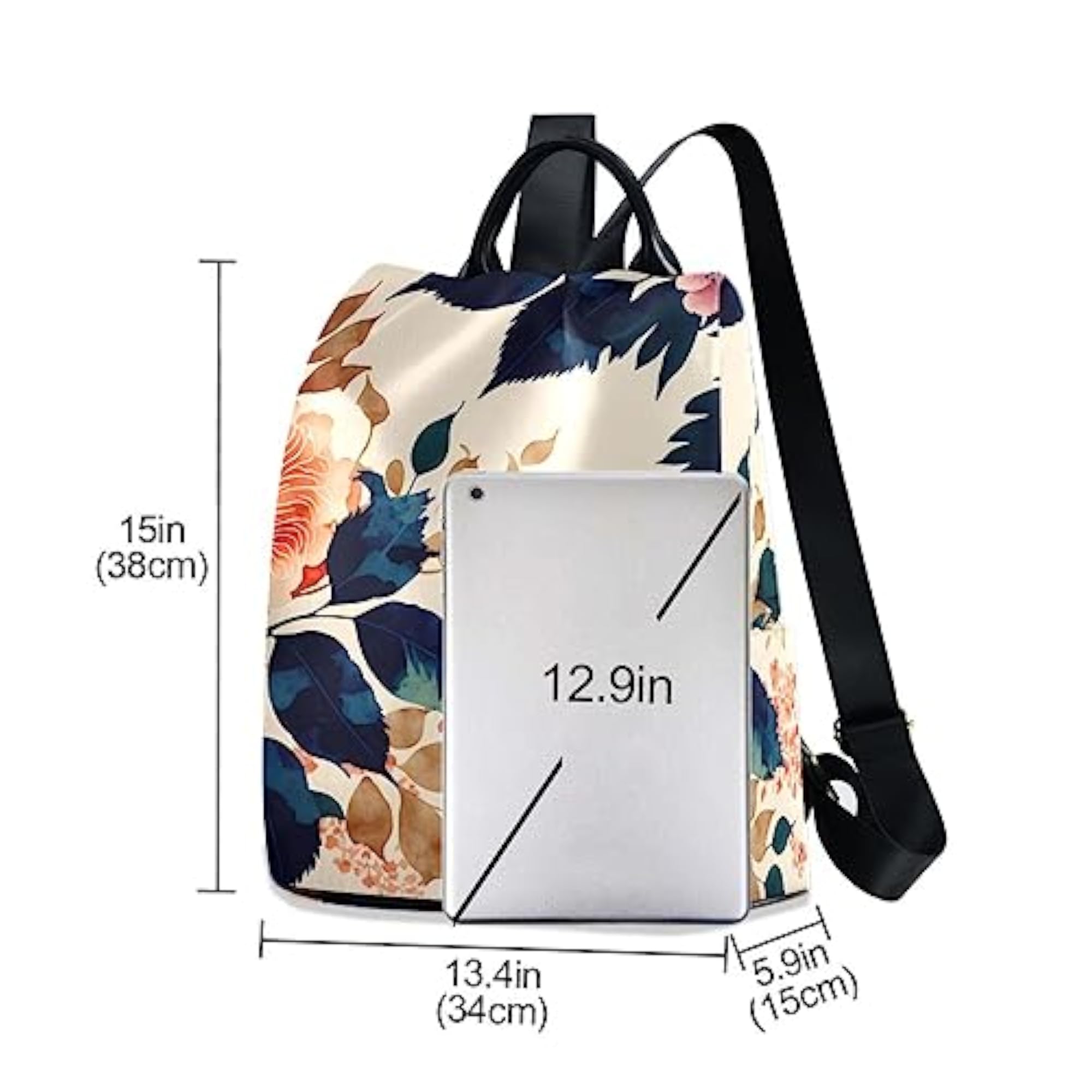 Women's Japanese Art Flower Backpack, Fashion Anti-Theft Daypack