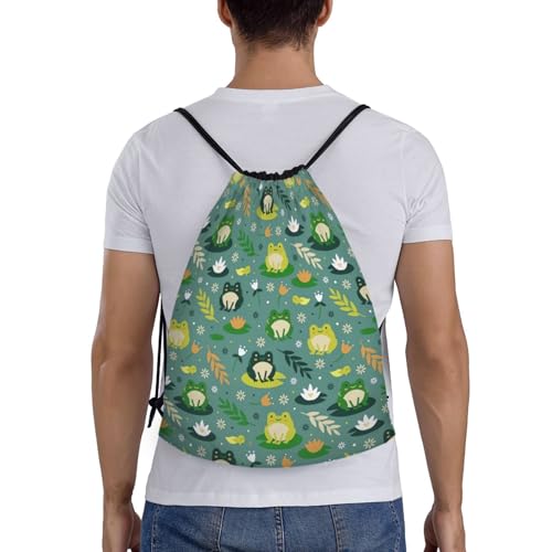 Cute Frog Sports Drawstring Backpack Adjustable Bag Casual Backpack Sport Travel Hiking Daypack for Women Men2