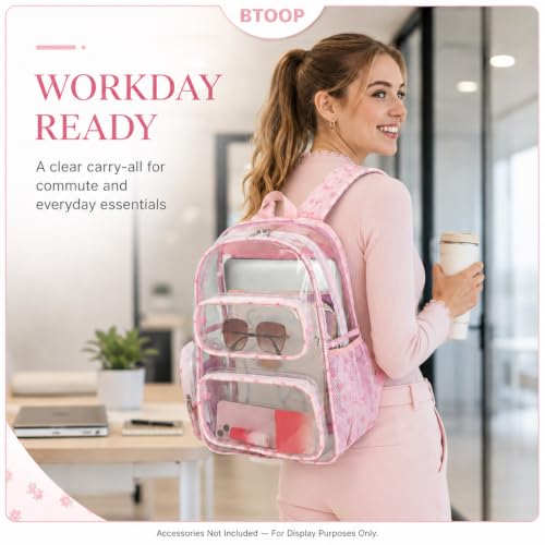 Image of BTOOP Clear Backpack Heavy Duty Transparent Backpack 17 inch See Through Bookbag for College Work Festival Security Padded Strap
