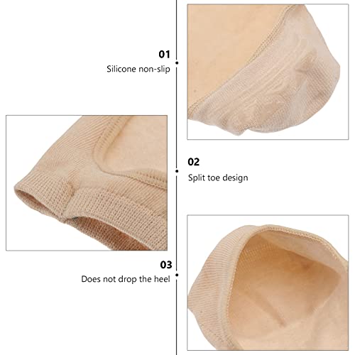 Generic 1 Pair Beige Women No Show Peep Toe Sock Toeless Cotton Non Slip Shoe Liner Open Toe Socks Yoga Sock 187N44J15077U1N 26X7Cm #TOP5