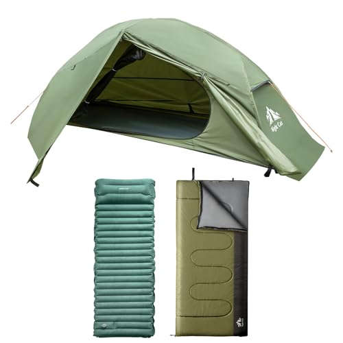 Night Cat 1-Person Camping Tent with Sleeping Pad and Sleeping Bag Lightweight Waterproof Hiking Tent for Adult