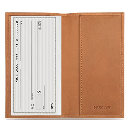 Image of HISCOW Slim Leather Checkbook Cover for Personal Checks, Vintage Brown, One Size, Minimalist