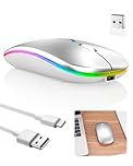Wireless Bluetooth Mouse for Macbook Laptop Rechargeale Computer Mouse 2.4G Hz Bluetooth 5.2+USB A+USB C Dual Receivers Mice-1600DPI LED Quiet Click Office Mice for Windows Mac iPad Silver (Silver)