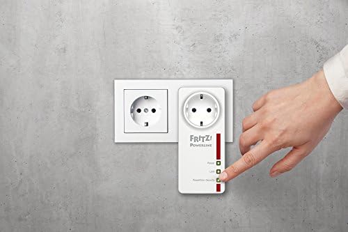 AVM FRITZ! 20002753 Powerline 1220E Set of 2 Adapters with Through Socket, Up to 1200 Mbps, 2 Gigabit LAN Ports, Plug and Play, Eco Mode, White/Red