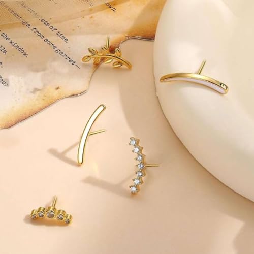 Image of VAMA FASHIONS 5 Pair 18K Plated Multiple Pericing Anti Tarnish Stud Earrings Hypoallergenic Helix Tragus Waterproof Lightweight Ear Studs Combo Set For Women