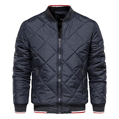 Ymosrh Mens Jackets, Quilted Windproof Bomber Jacket Zip Up Winter Warm Coats Outwear Jacket Men Fashion Jacket for Chamarras para Hombres Frio Men's Lightweight Jackets Coats Casual (4XL, Navy)