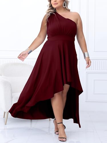 Image of Ekaliy Women's Plus Size One Shoulder Dress Elegant High Low Irregular Hem Flowy Party Cocktail Maxi Dress