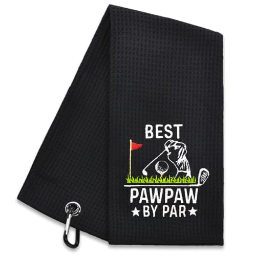 Hafhue Best Pawpaw By Par Embroidered Golf Towel with Carabiner Clip | Funny Golf Towel with Clip for Golf Bags Balls Clubs, Christmas Birthday Retirement Gifts for Men Dad Grandpa Uncle