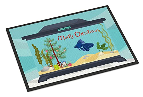 Caroline's Treasures CK4520JMAT Veiltail Goldfish Merry Christmas Doormat 24x36 Front Door Mat Indoor Outdoor Rugs for Entryway, Non Slip Washable Low Pile, 24H X 36W