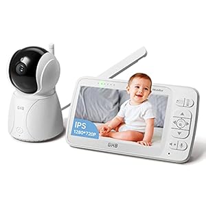 GHB Babyfooncamera 5,0 inch LCD 720P camera 350° draaibaar ondersteunt 4 camera’s video baby 2,4 GHz temperatuursensor…