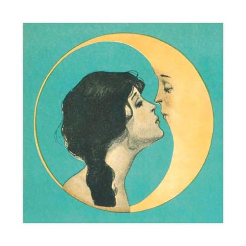Toile vintage couple lune 71x71 cm sans cadre pour salon
