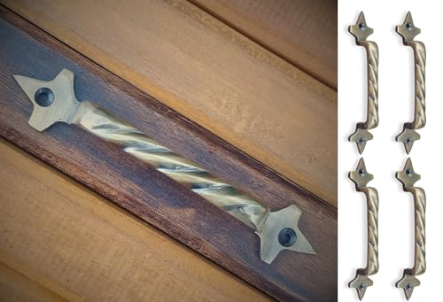 Image of Mix&Match Cast Iron Twisted Handle - 6 Inch Antique Brass Finish | Rope Style Cabinet, Wardrobe, Cupboard & Furniture Door Handle | Pack of 4 Pcs with Screws