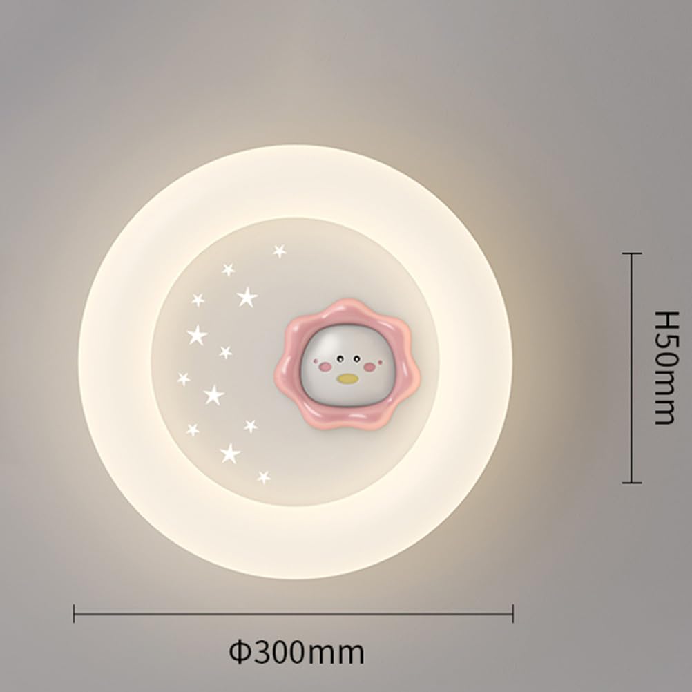 LED Wandleuchte Runde Rosa Acryl Lampenschirm, 20W Moderne Kinderzimmerlampe Cartoon Jungen Mädchen Wandlampe 3 Farbtemperaturen Innen Augenschutz Wandbeleuchtung Kinderlampe Babyzimmer