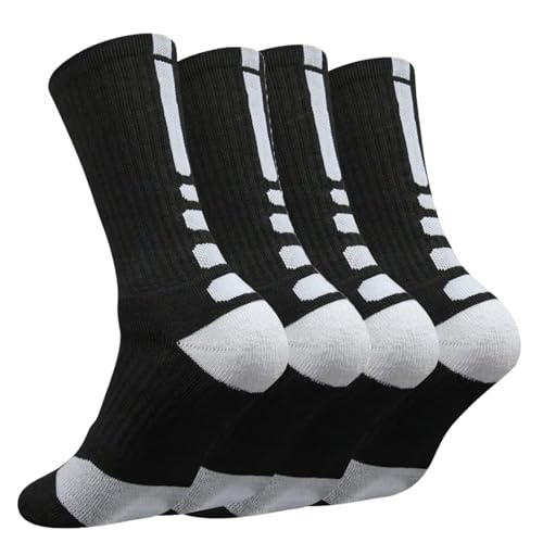 Elite Basketball Socks for Youth with Cushion Performance & Arch Support, 4-Pack Multi-Sport Crew Socks - Jotron