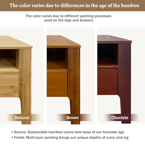 Merax Bamboo Nightstands Set of 2, Night Stands w/Drawer & Shelf, Natural by Merax - Used condition - Image 7
