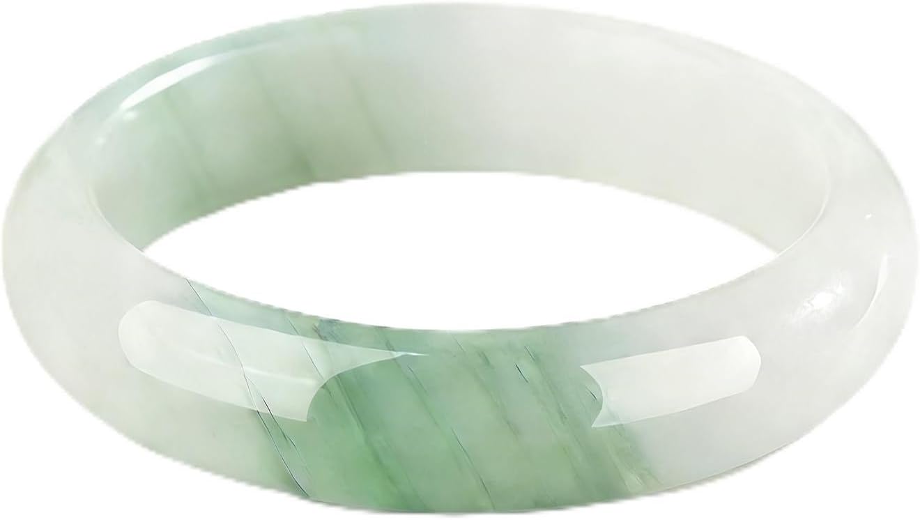Natural Jade Bangle Bracelet for Women, Handcrafted Tianshan Cui Stone, Feng Shui Good Luck Accessory, Elegant Jewelry with Gift Box