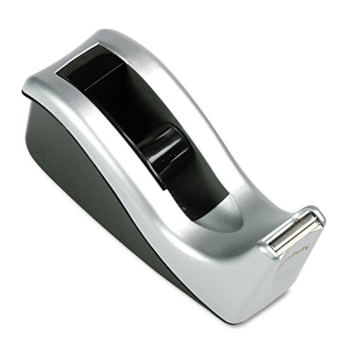 Value Desktop Tape Dispenser, Attached 1\" Core, Black/Silver