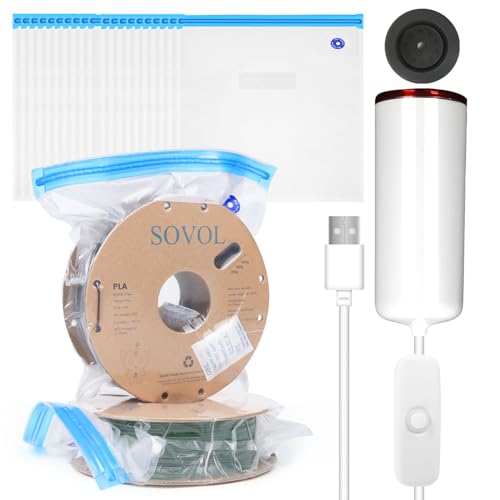 Sovol 3D Filament Vakuumbeutel mit USB-Pumpe zur Filamentaufbewahrung von 3D-Druckern, Wiederverwendbar, 30 x 34 cm, 20 Stück