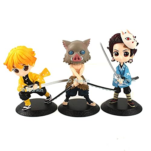 Image of Trunkin Demon Slayer Nezuko Tanjiro Kamado Giyu Tomoika Inosuke Hashibira Zenitsu Agatsuma Kimetsu No Yaiba Action Figure Set of 6 Big Figurines to be Assembled (No Box) Toy Set, Rubber