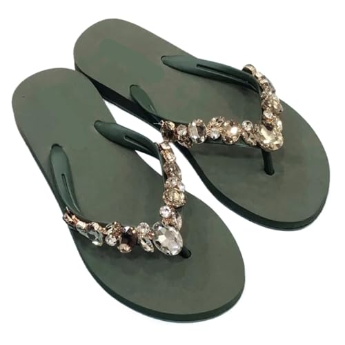 Flip Flops for Women All-match Beach Shoes Soft Bottom Casual Flip-flops Rhinestone Chain Flat Slippers