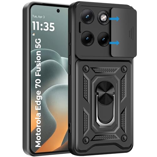 A rtistque Armor Bumper Back Cover Case for Motorola Moto Edge 70 Fusion 5G | Ring Holder Stand | Sliding Camera Protection | Shockproof Heavy Duty Design | Moto Edge 70 Fusion Back Cover - Black