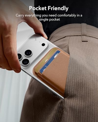 ESR for MagSafe Wallet, 5 Card Holder with RFID Blocking, MagSafe Sticker Included, Slim Magnetic Wallet for iPhone 17e/17/16/15/14/13/12 Series and Selected Samsung Devices, Not for 13/12 Mini, Brown
