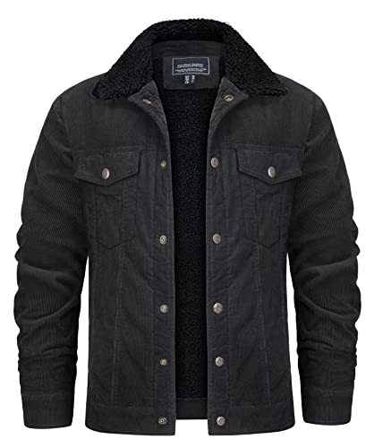 Kefitevd Mens Winter Cotton Warm Jacket Cotton Trucker Jackets Work Jackets Multi-Pockets Fleece Windbreaker Turn-Down Collar Winter Coats Dark Grey #TOP7