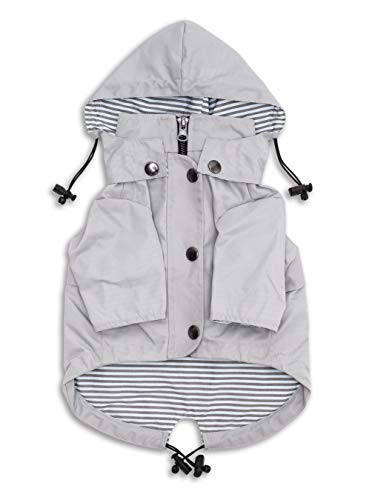 Ellie Dog Wear Classic Light Grey Dog Raincoat with Removable Hood - XXS