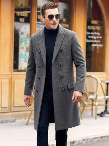 Image of Men's Premium Wool Blend Double Breasted Long Pea Coat