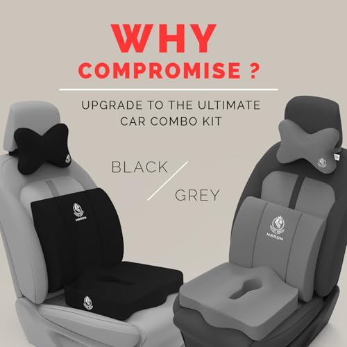 Image of MRRON Memory Foam Car Seat Cushion Combo - Backrest, Coccyx Cushion & Neckrest - Orthopedic Support for Back, Sciatica & Neck Pain - Ergonomic Comfort for Car, Office. (Black, Lumbar)