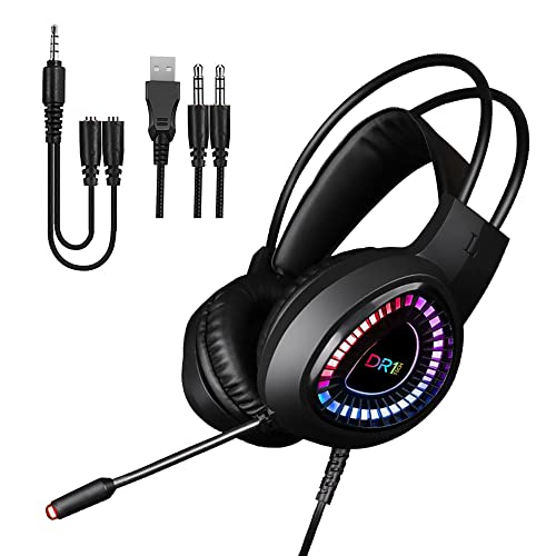 Casque gamer LED DR1TECH FireScout+ avec micro et double jack pour PC
