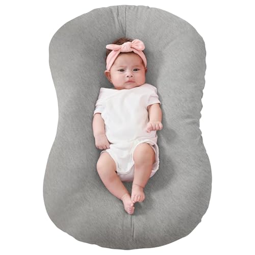 Image of FUNUPUP Rayon Derived from Bamboo Baby Lounger Cover Compatible with Snuggle Me Lounger, Infant Lounger Pillow Cover for Newborn, Removable Elastic Newborn Lounger Cover,Cover Only, Grey