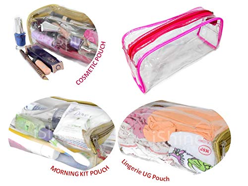 Image of iShine Multipurpose Travel Morning Zipper Pouch for Men and Women Transparent Medium (Pack of 2, Pink)