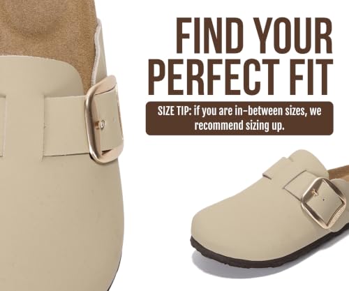 Image of Project Cloud 100% Genuine Leather Clogs for Women Shoes - Memory Foam Insole, Non-Slip & Natural Cork Footbed Arch Support Big Buckle Womens Clogs and Mules Footwear (Manchester)