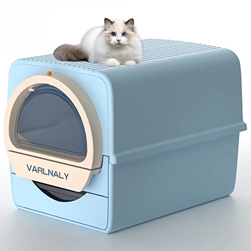Varlnaly 3.0 Large Self-Cleaning Cat Litter Box, Pull-Out Non-Electric Automatic Cat Litter Box With Lid(24Pcs Trash Box), One-Piece Base Prevents Urine＆Litter Leakage, Enclosed Isolates Odor (Blue) #TOP22