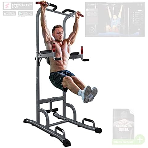 Sportstech Power Tower PT300 de 7 en 1 como estación de Fondos, Torre Multifuncional & Torre Gimnasio, estación Multifuncional de Ejercicios domésticos con Barra para dominadas Cover