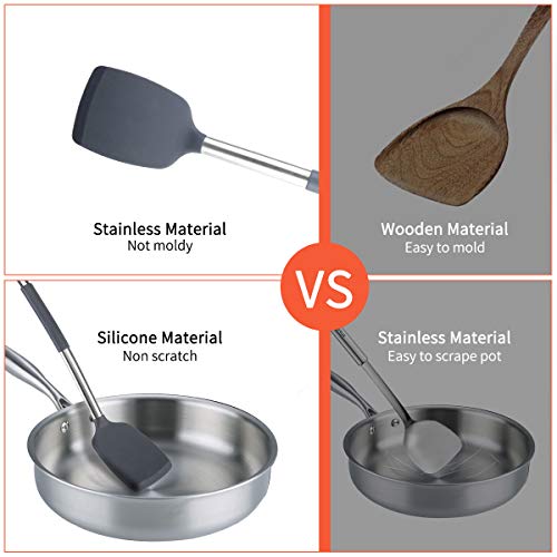 Silicone Cooking Utensils Set, COPLIB Kitchen Utensils|35 Pcs Cooking Utensils Set with holder, Non-stick &Heat-Resistant Cookware with Stainless Steel Handle - Gray - Thumbnail 2