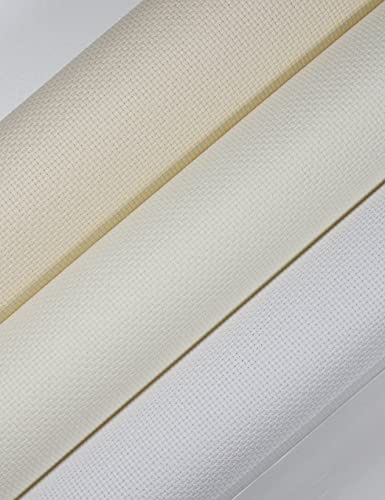Image of KCS 3 pc of 15 inch x 18 inch Counted Cross Stitch Cotton Aida Cloth Needlework Rolled Fabric Box,14CT,White+Antique White+Ecru