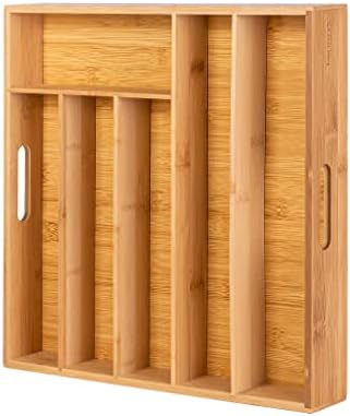 iTrend Bamboo Cutlery Tray with 6 Compartment  Insert Drawer Divider Kitchen Organizer Storage Office Accessories Holder Craft Art