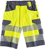 WORKTEAM Pantalón Corto de Trabajo de Alta Visibilidad EN 20471, Multibolsillos, Combinado con Cintas Reflectantes Discontinuas y Cintas Decorativas, Bermuda Trabajo. Unisex Amarillo A.V.+Gris M