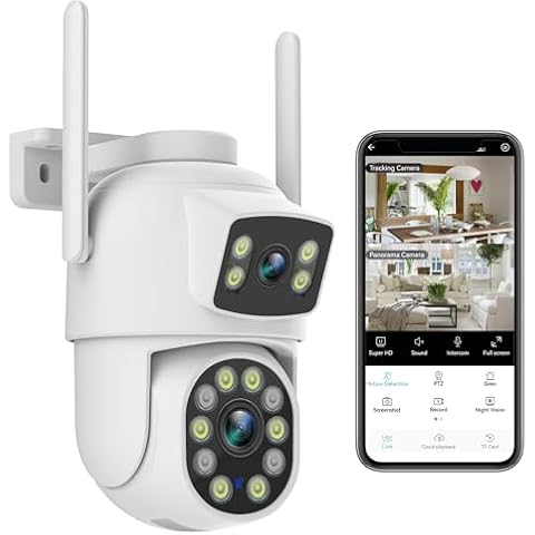 Dosilkc 2K Dual Lens Outdoor Security Camera, 360° View Pan/Tilt 2.4G WiFi Wireless Linkage Cameras for Home Security, Home Surveillance Camera with Auto Tracking, Color Night Vision, Two-Way Audio Cover