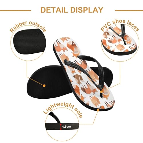 ALAZA Cute Fox Animal Flip Flops for Women Fashion Beach Slippers Comfort Mens Flip Flops Non-Slip Rubber Shower Slippers Sandal for Hotel Travel Sport,XS3