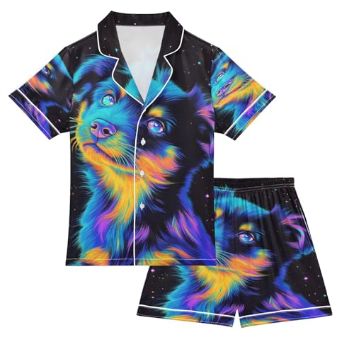 ALAZA Black Cute Pug Dog Satin Pajamas Set Short Sleeve Button Down Sleepwear Summer Pjs 2 Piece