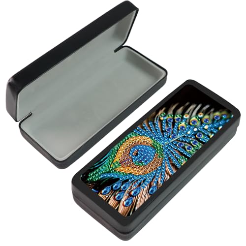 Image of 5D DIY Diamond Painting Glasses Case for Adults, Delicate Peacock Feather Diamond Art Eyeglass Holder, Handmade Diamond Art Sunglass Storage Box, Travel Craft Gift