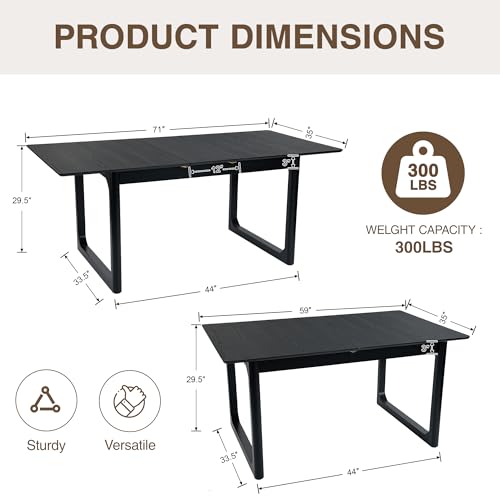 Image of DUOMAY 71 inch Extendable Wood Dining Table for 4-8, Modern Rectangular Kitchen Table with Heavy Duty Wooden Base, Farmhouse Dinner Table for Dining Living Room Home Restaurant, Black