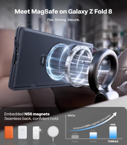 Image of TORRAS Q3 Spin for Samsung Galaxy Z Fold 8 Ultra 5G Case, 360 Magnetic Kickstand, Compatible with MagSafe, Hinge Protection, Shockproof Back Cover with 2 Screen Protectors, Black