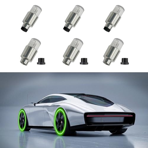 QZTYTY 6PCS Car Tire Valve Light, LED Wheel Lights, Waterproof LED Flashing Light, Universal Car Exterior Accessories Neon Flash Light Tire Valve Lights Compatible with Car Motorcycle (Green)